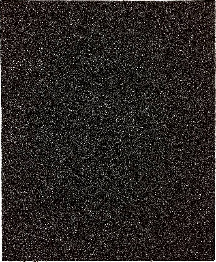 A rectangular piece of black sandpaper with a grainy texture.
