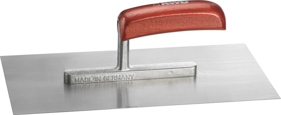 Rectangular trowel with a red handle and the inscription 'Made in Germany' on the metal plate.