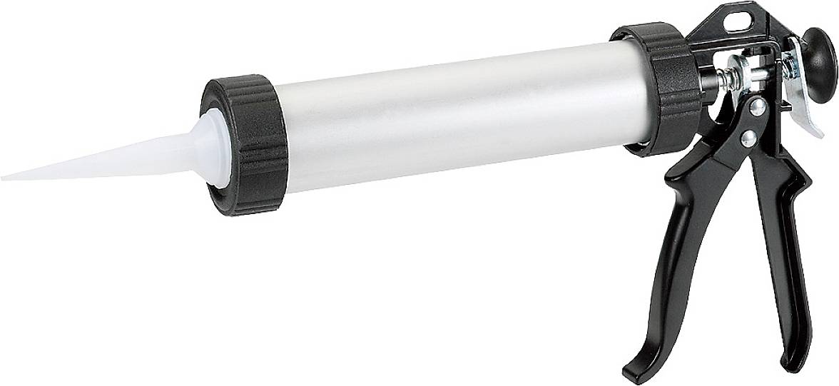 Hand-operated sealant gun used for applying sealants, commonly employed for dispensing silicone or adhesives into joints and crevices.