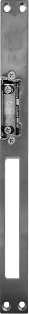 A rectangular metal object with screw holes at the corners. It contains a mechanism that potentially controls a movable part.