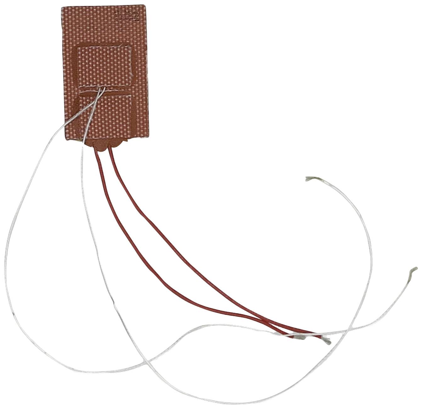 Brown rectangular electronic component with several red and white wires attached to it. Suitable for electrical connections.