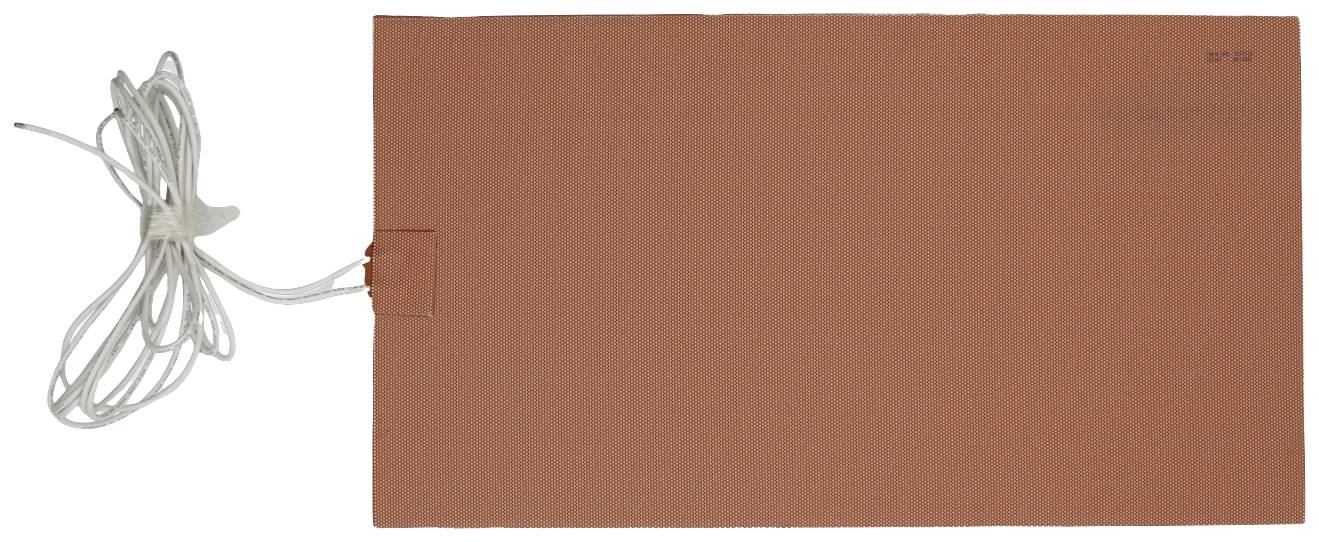 Rectangular, flat, heat-conducting mat with a connection cable on the left side, used for controlled heating.