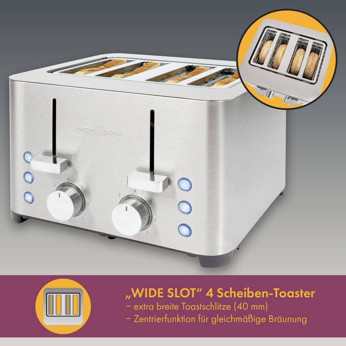 Profi Cook PC-TA 1252 Toaster with home baking attachment Stainless steel