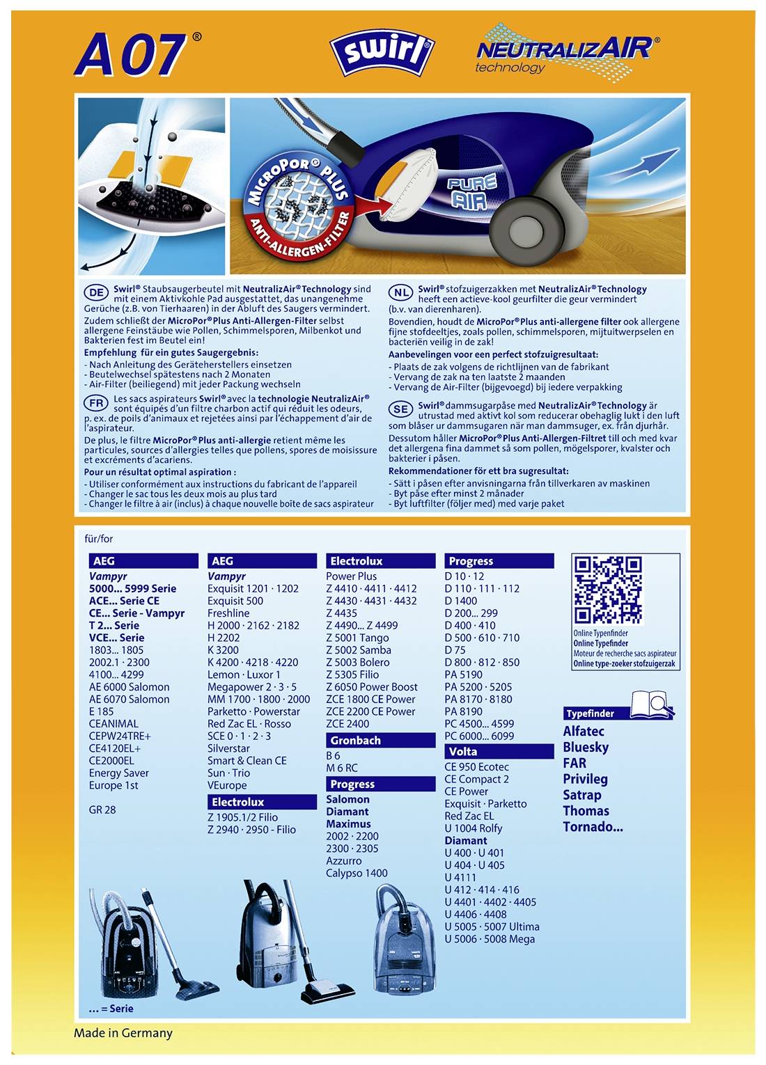 Swirl Staubbeutel A07 Neutraliz Air, 4+1