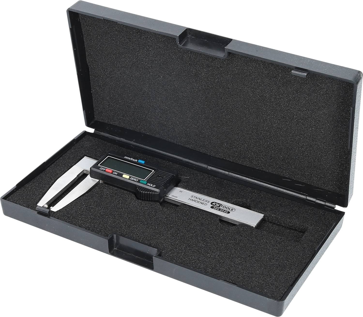 Digital calliper in a protective case.