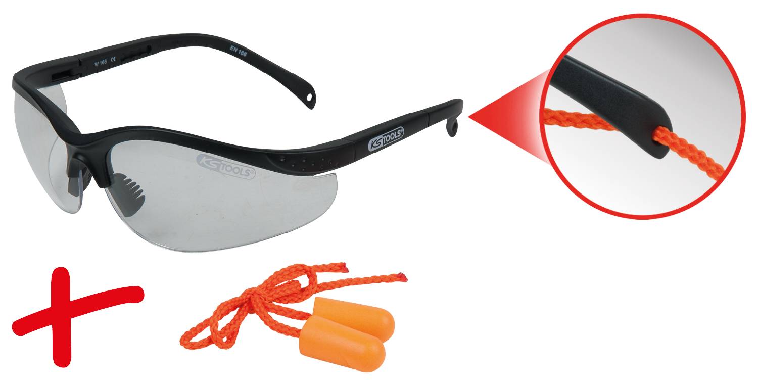 Transparent safety glasses, with ear plugs KS Tools 310.0176