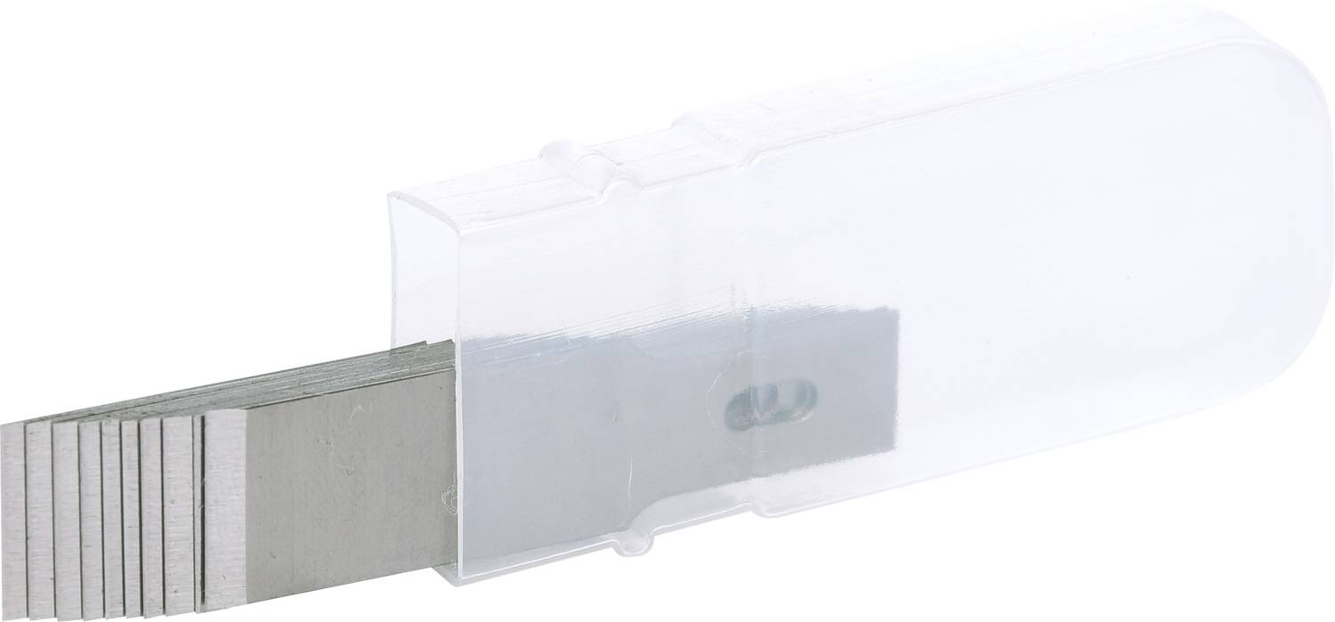 Replacement blades set in a clear plastic holder, displaying multiple silver blades, suitable for craft knives or utility cutters.
