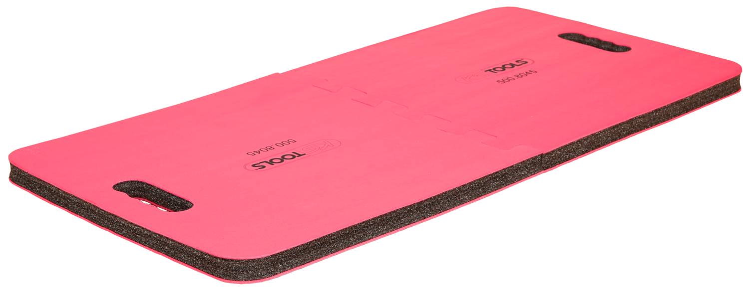 Red fitness mat with black handles at the ends, folded up on one side. Ideal for gymnastics and yoga training.