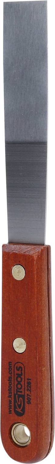 Wooden-handled spatula with metal blade. Manufactured by KSTools.