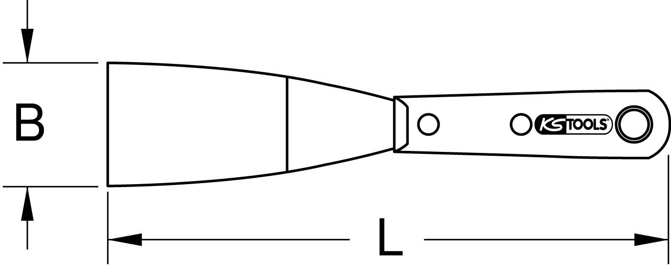 Figure of a spatula with dimensions W (Width) and L (Length), with the handle marked.