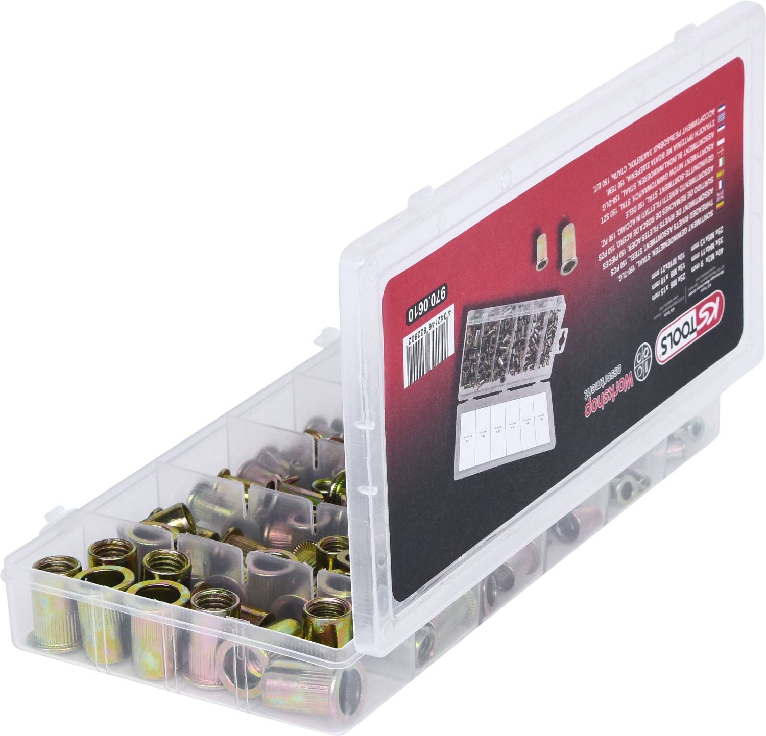 KS Tools 970.0610 Assortment of thread rivets, steel, M3x9mm-M10x21mm, 150-piece