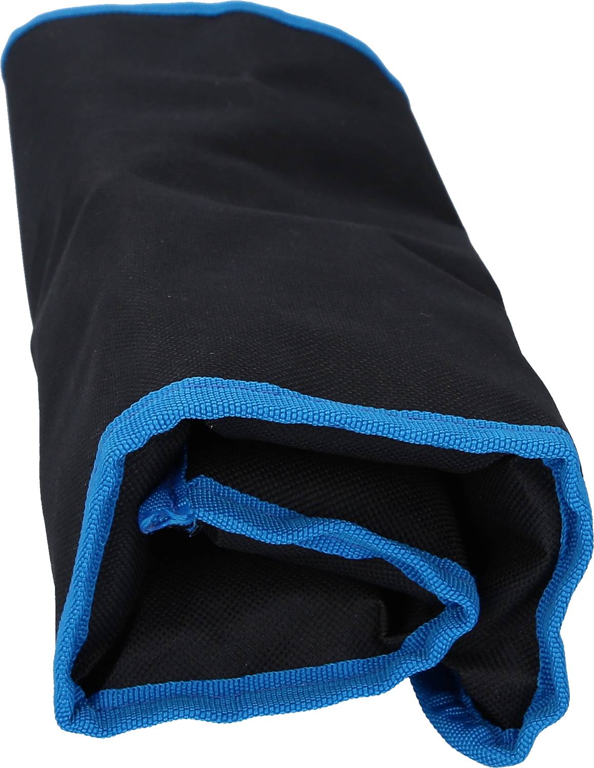A black fabric roll with a blue border, folded.