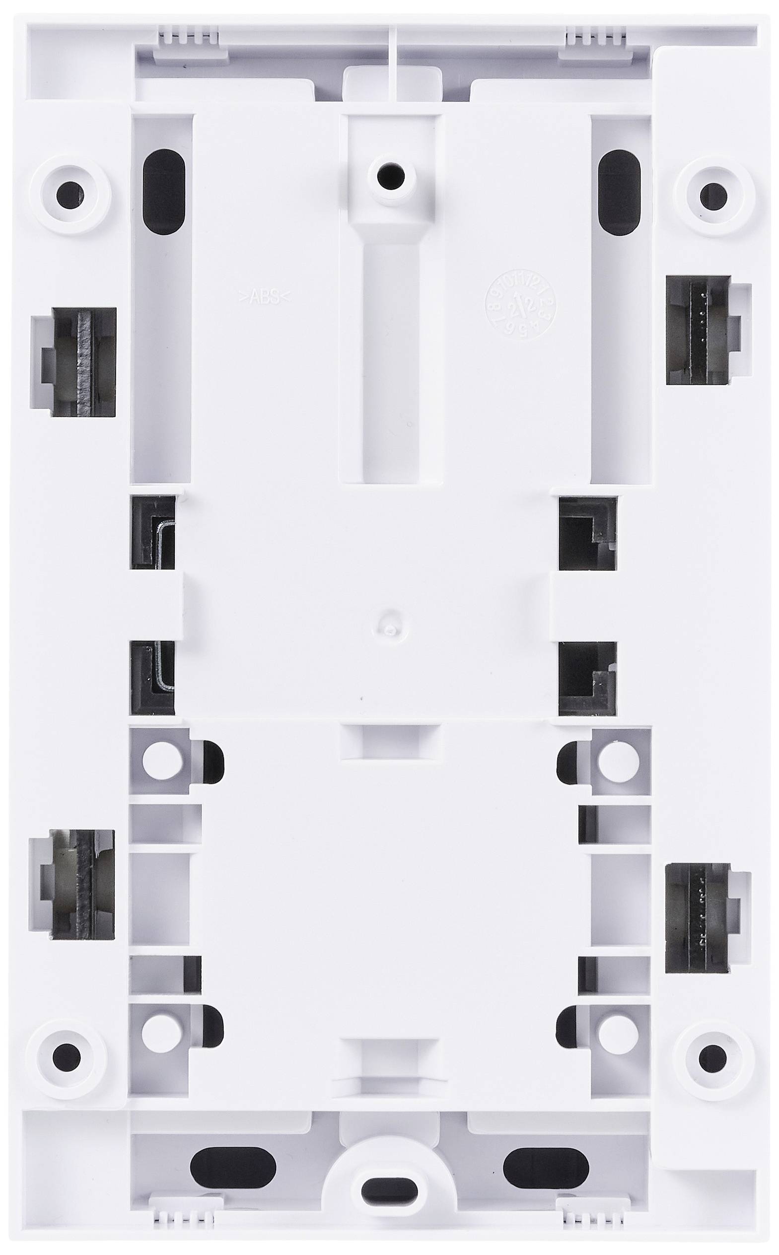 White, rectangular plastic frame mounting, likely for electrical switches or sockets.