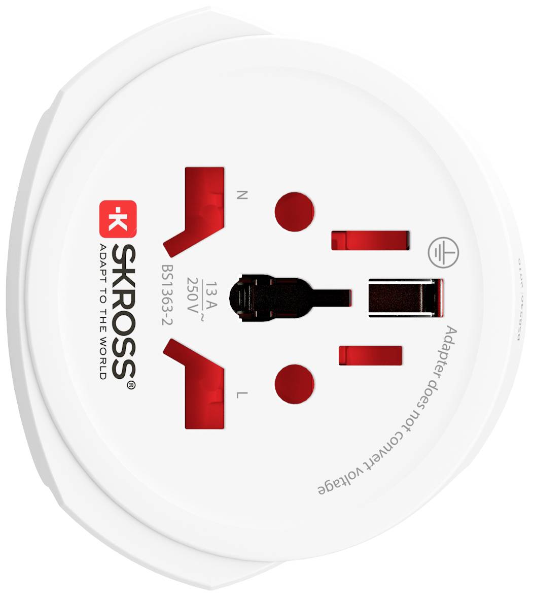 SKROSS Adapter for International Power Sockets, Suitable for Various Plug Types and Voltages up to 250V, 13A.