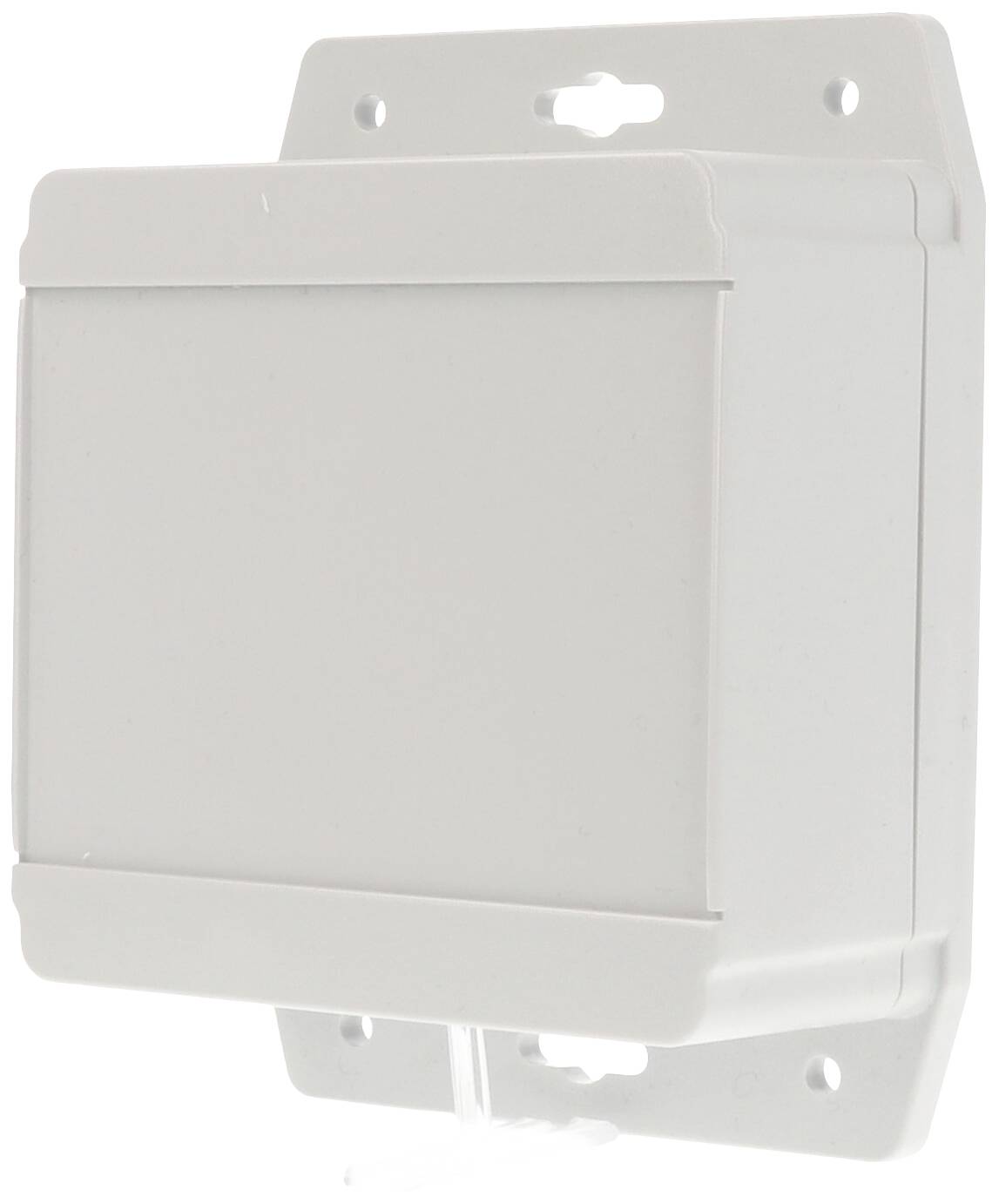 Electrical distribution board mounted on the wall, grey, with a rectangular front cover.