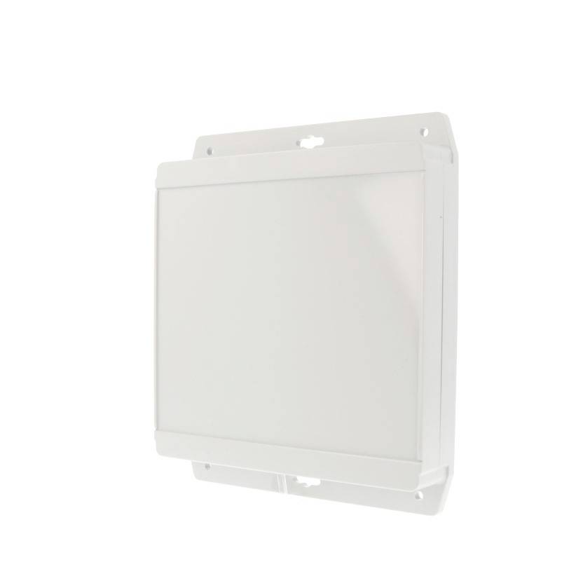 White, square cover on wall mounting, suitable for electronic devices or control cabinets.