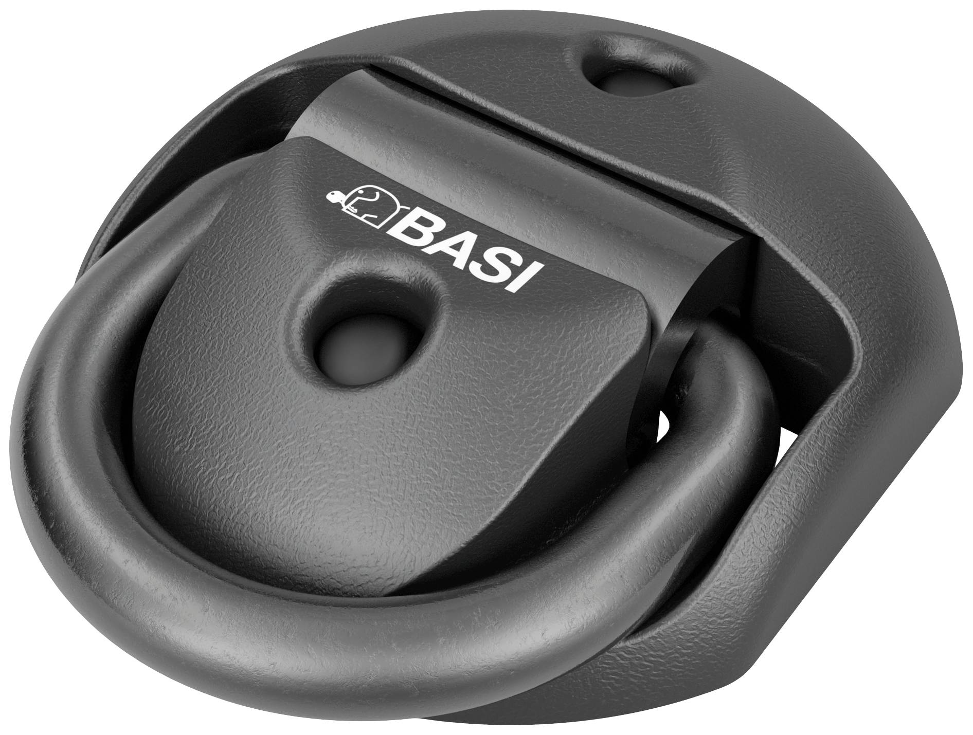 A black padlock by the Basi brand, shown in a close-up view.