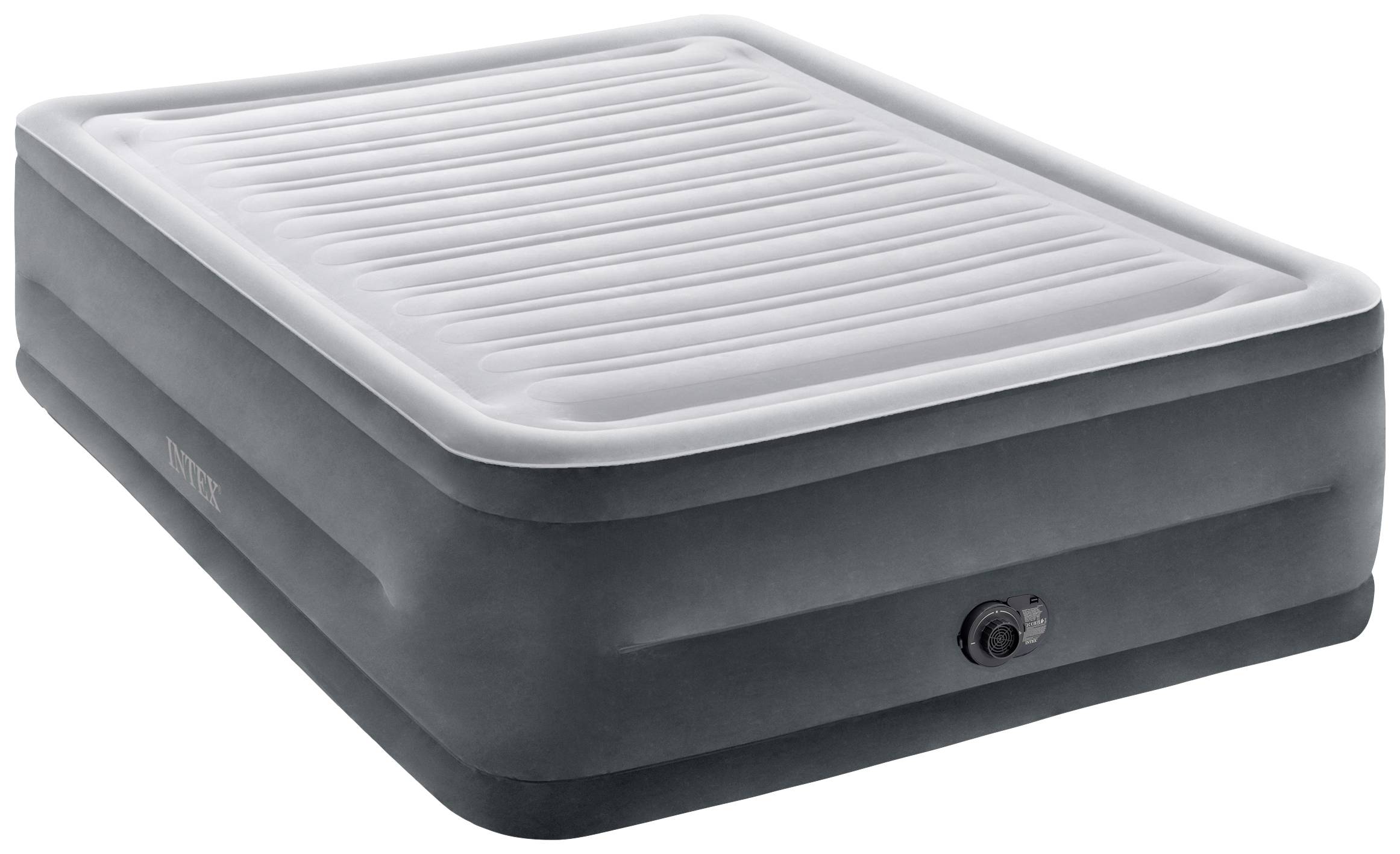 Inflatable Mattress in Grey with Integrated Valve, Raised Surface for Enhanced Comfort. Perfect for Camping or Guest Use.