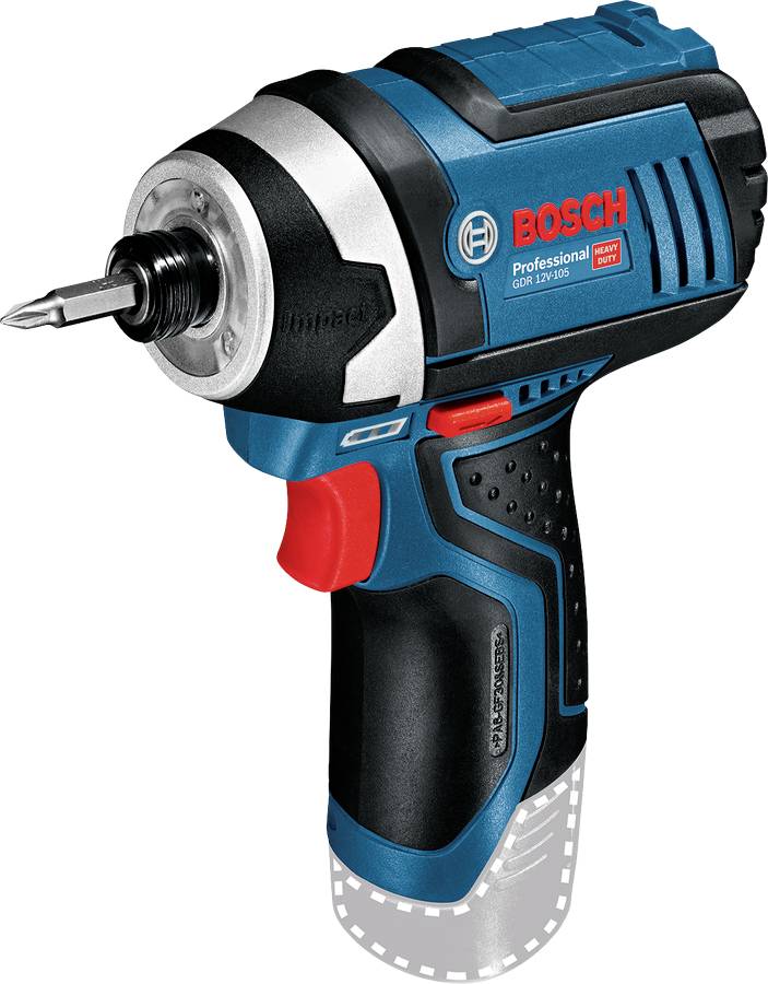 Bosch cordless drill, model 'GDR 12V-105', compact with an ergonomic handle, blue and black, suitable for DIY enthusiasts and professional use.