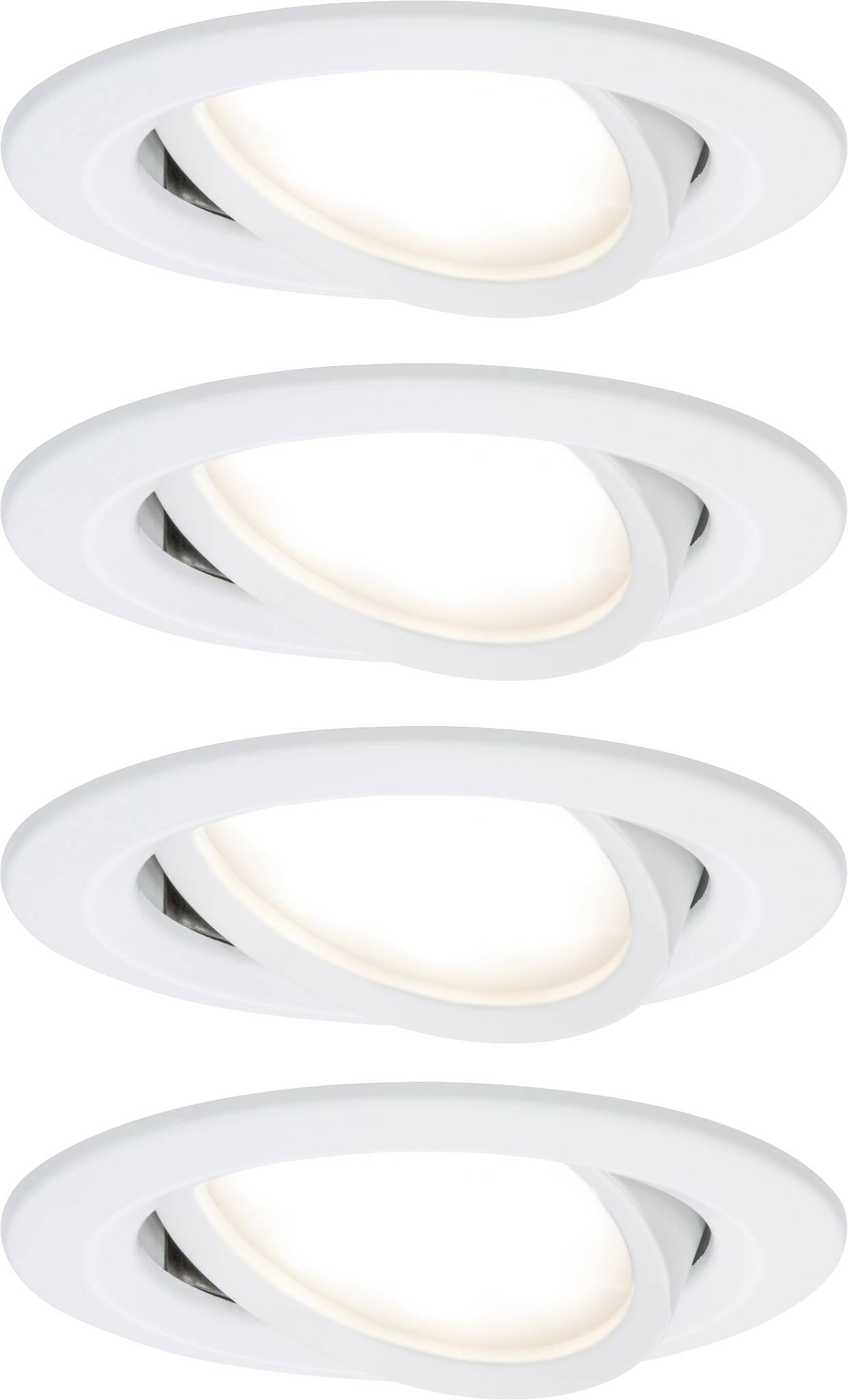 Four white, adjustable LED recessed ceiling lights in a modern design, arranged in two vertical pairs.
