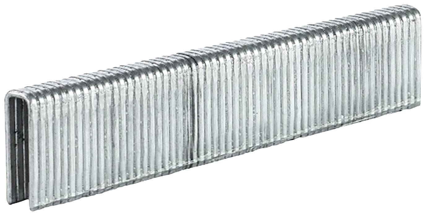 A row of metal staples, lying side by side, for use in a stapler.