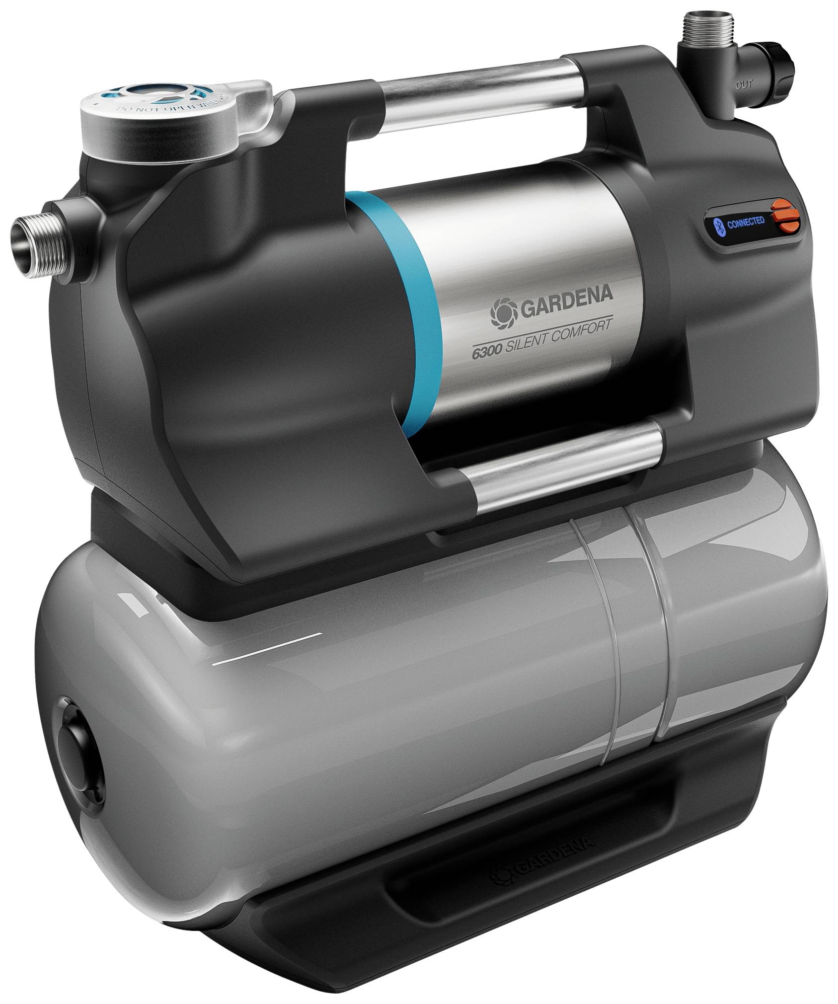 'Gardena 5000 Silent' Home Water Pump in Black and Grey, compact design, suitable for garden irrigation and water supply.
