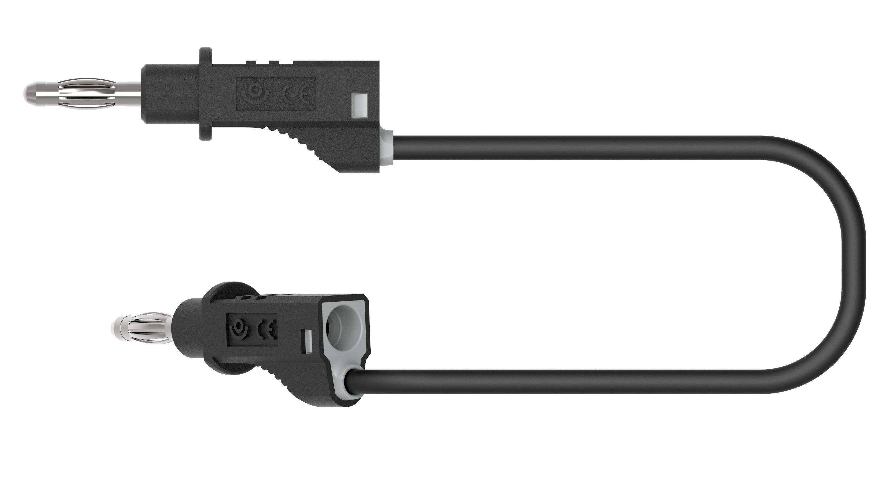 Black cable adapter with two identical connectors on both ends, suitable for electrical devices or accessories.