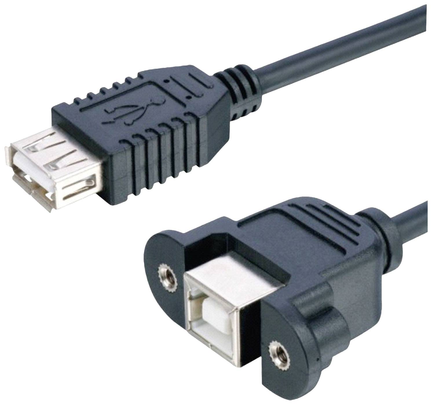A USB extension cable with a socket and a plug, used for connecting and extending USB devices.