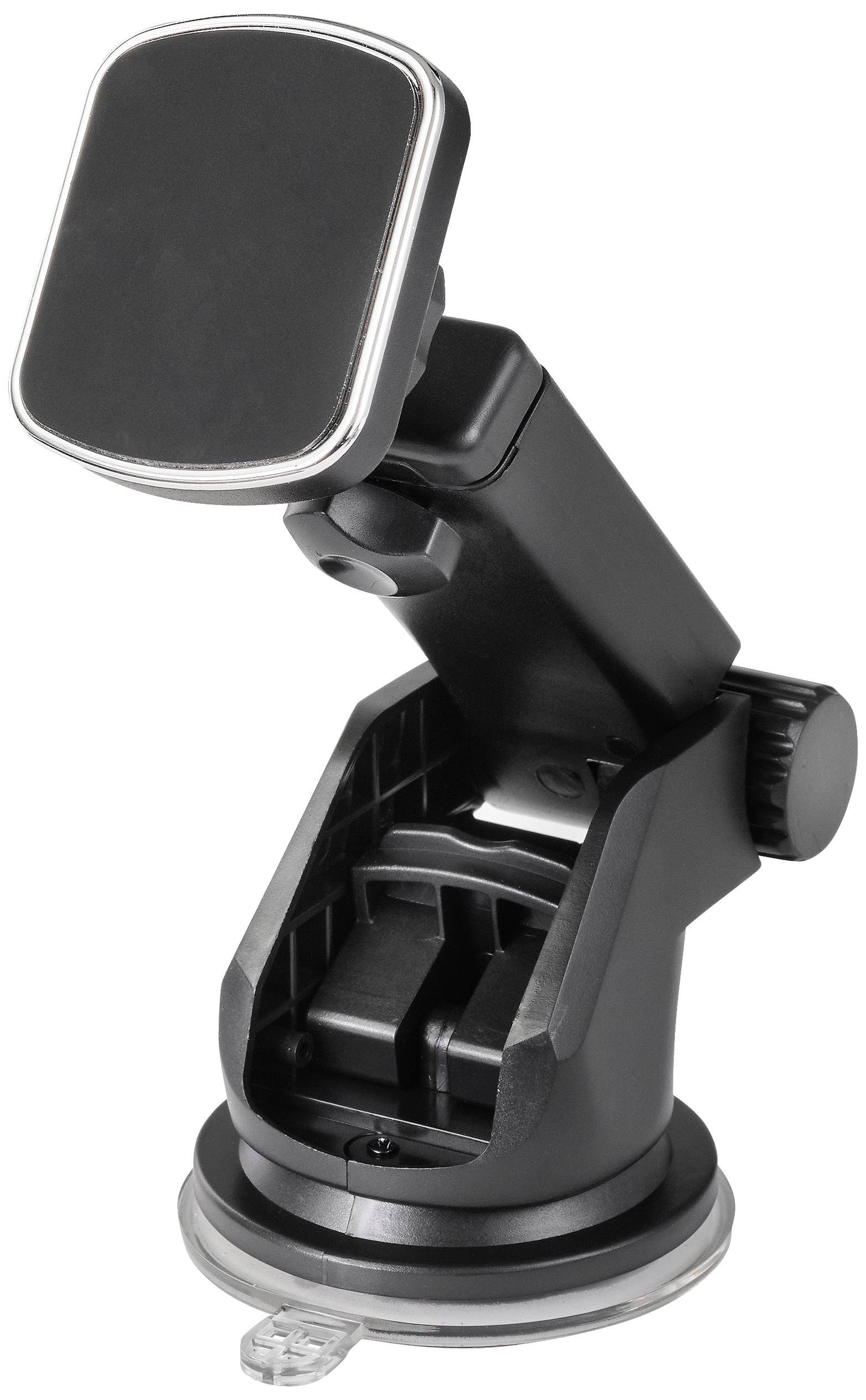 Smartphone holder with a flexible arm and suction cup for easy attachment to smooth surfaces. Ideal for use in a car.