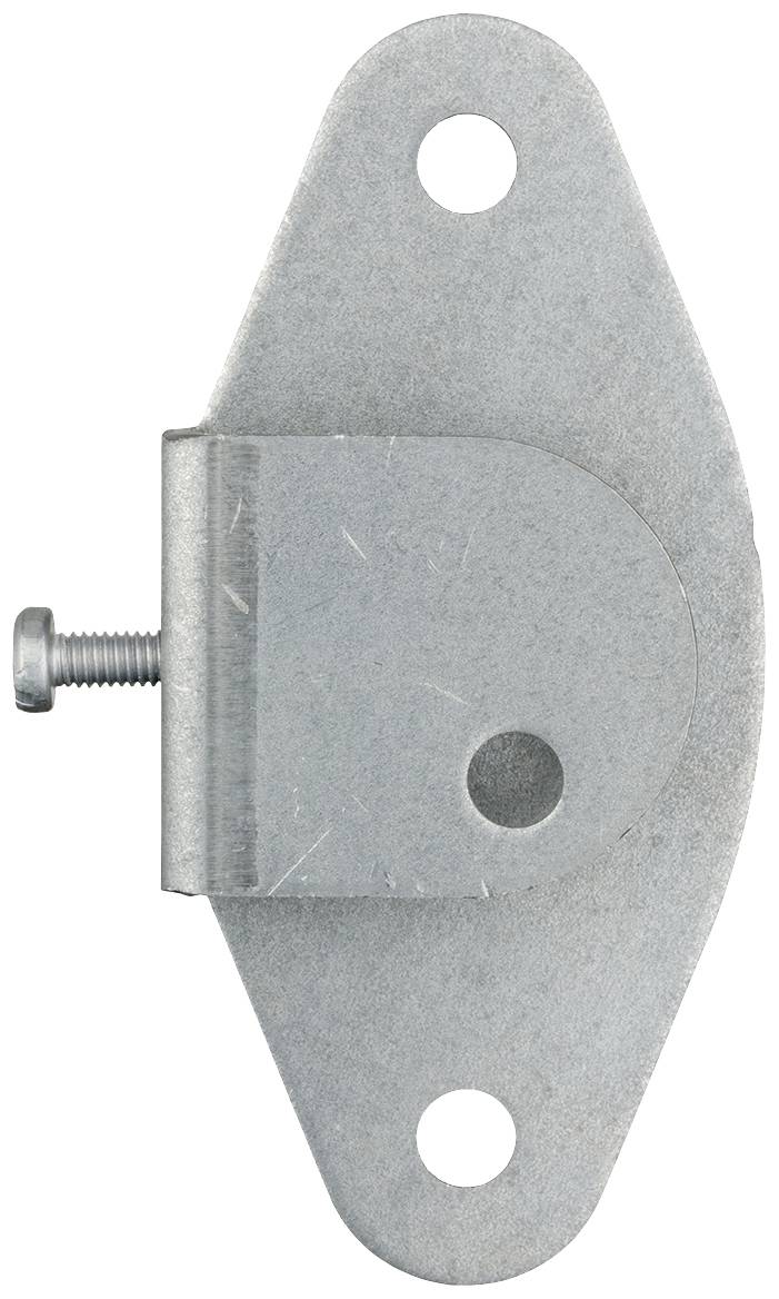 Metal mounting bracket with two fixing holes and a screw attached on one side.