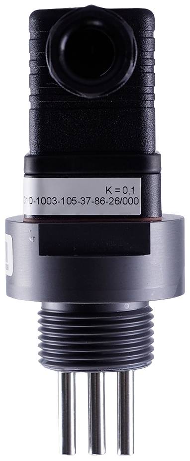 Pressure sensor with a black head and silver thread, suitable for industrial applications. 'K=0.1' marking visible.