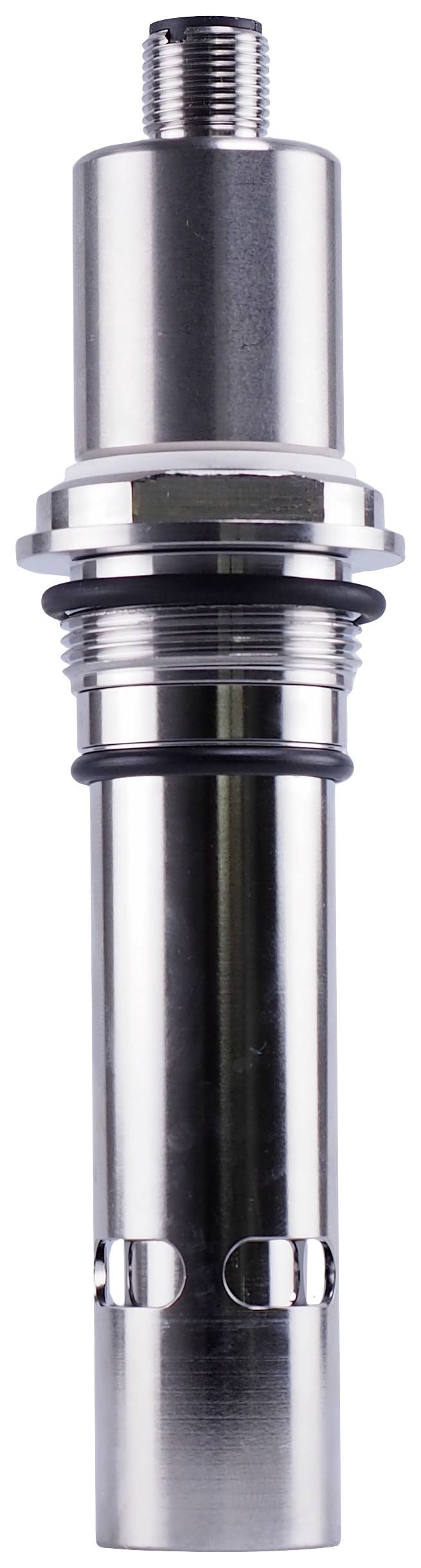 A cylindrical metallic threaded bolt with multiple rings and seals, likely a technical spare part.