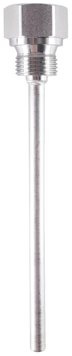 A silver metal tube with a threaded connection, likely a temperature sensor housing. Slender design, suitable for machine applications.