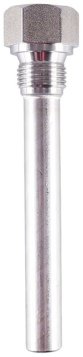 A silver, cylindrical metal pin with a threaded top, likely a technical component or fastening element.