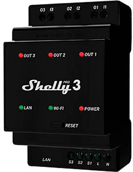 Shelly Pro 3 DIN rail mount relay Wi-Fi, Bluetooth