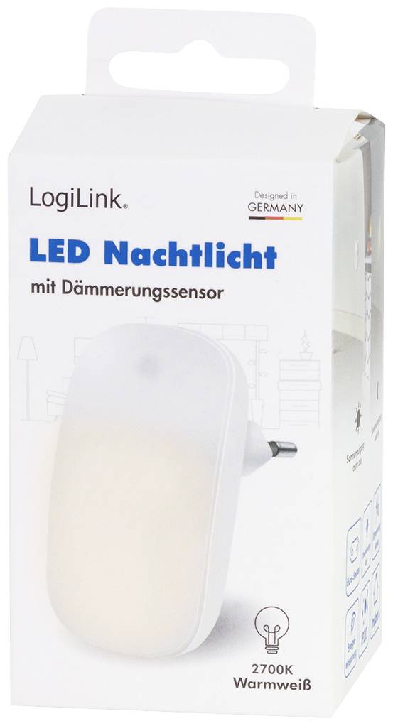 LogiLink LED014 LED014 LED night light (+ twilight sensor) Oval LED (monochrome) Warm white
