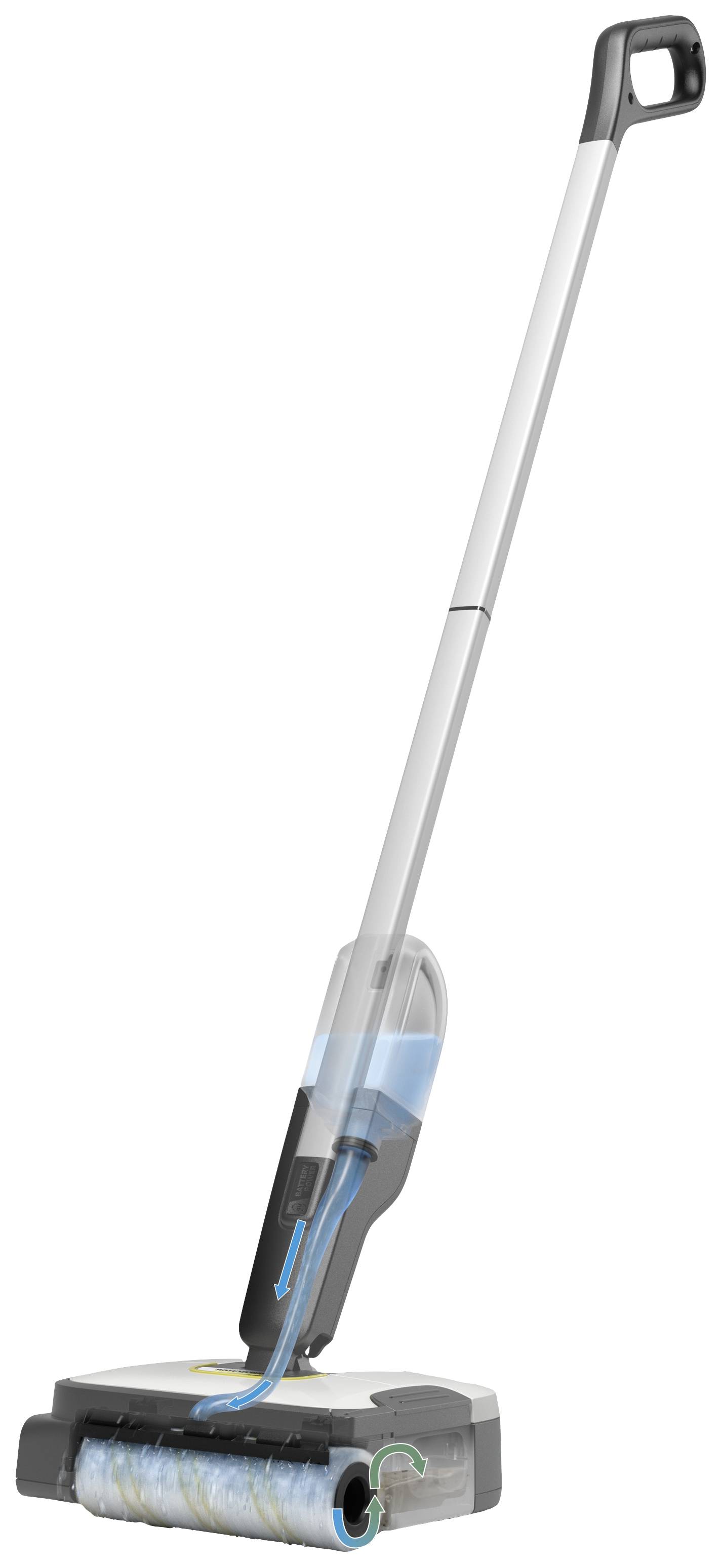 A cordless mop with a long handle and water reservoir. Perfect for flexible floor cleaning.