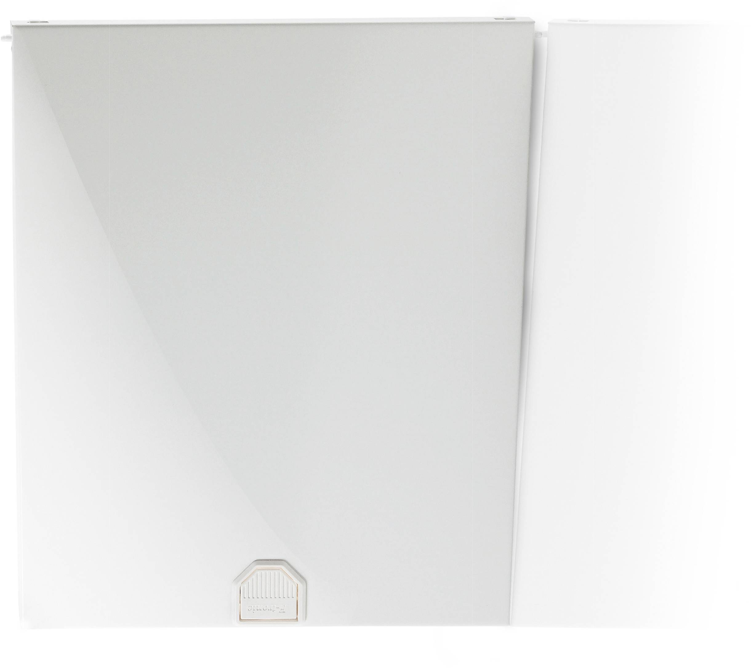 A white, rectangular wall-mounted device, possibly a heating thermostat or electrical appliance, without visible brands or indicators.