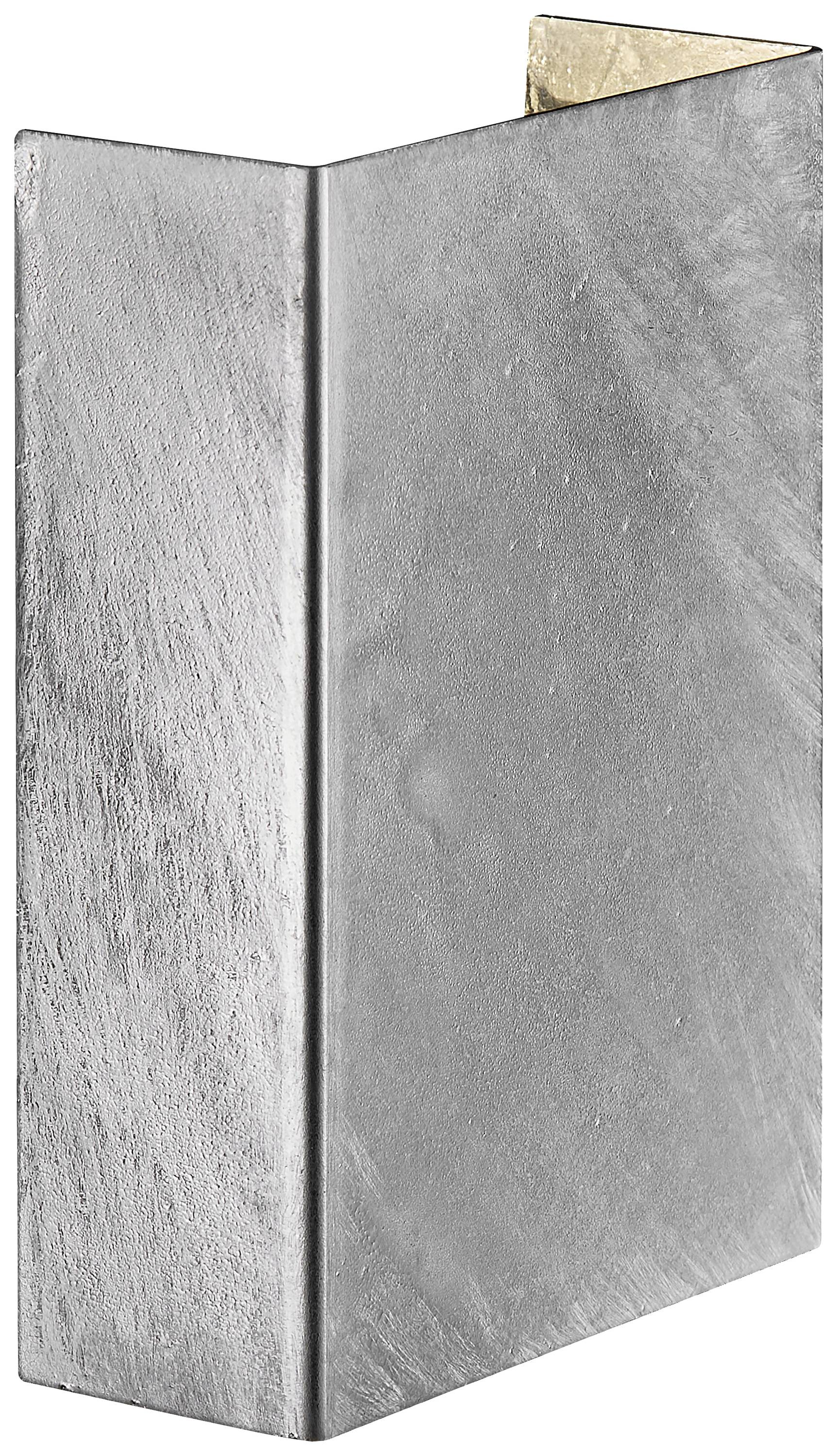 Metal element in L-shape made from brushed aluminium, demonstrating a simple industrial design.