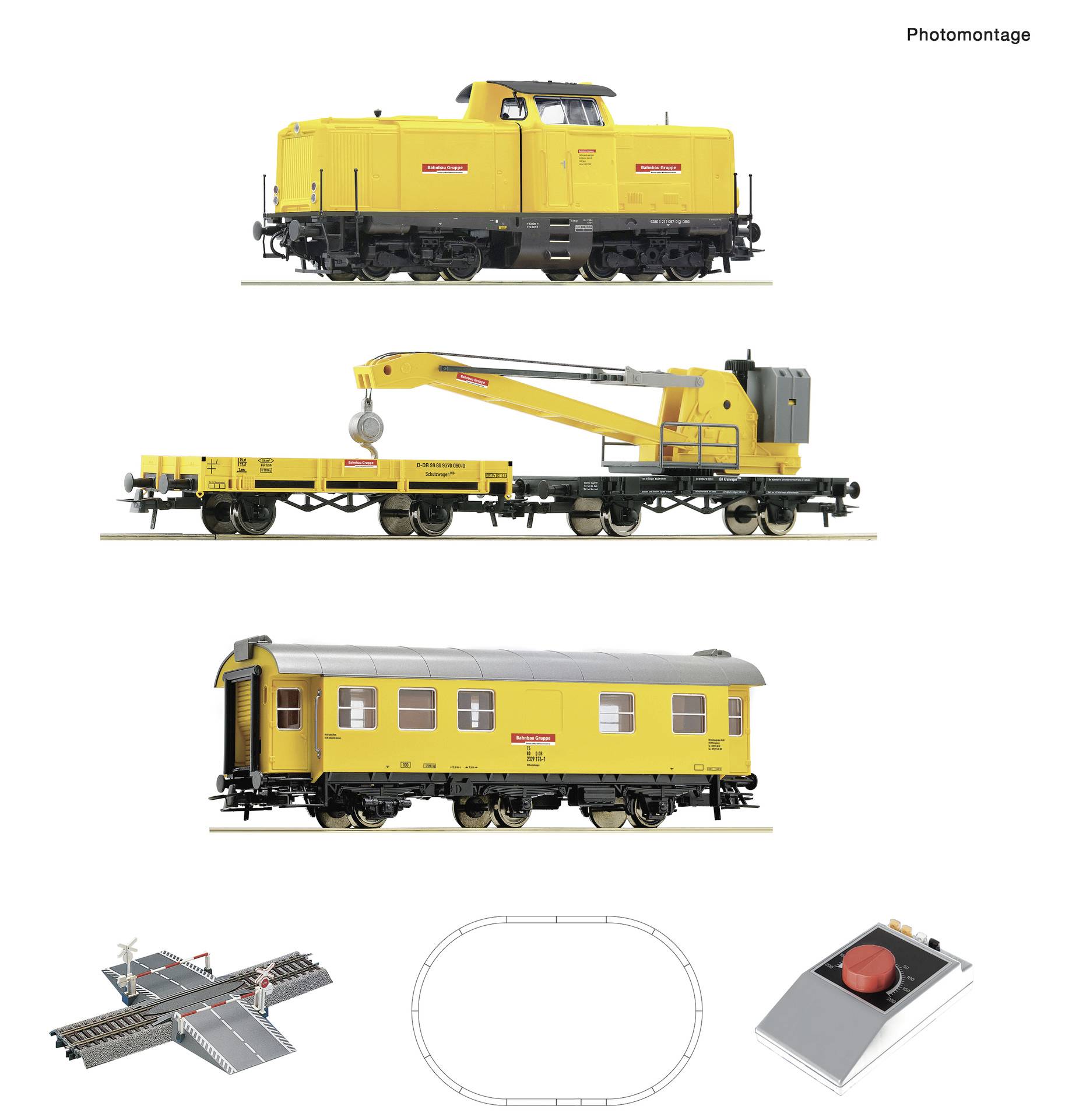 Roco 5100002 H0 Analogue Start Set: Diesel locomotive BR 212 with crane railroad car of DB