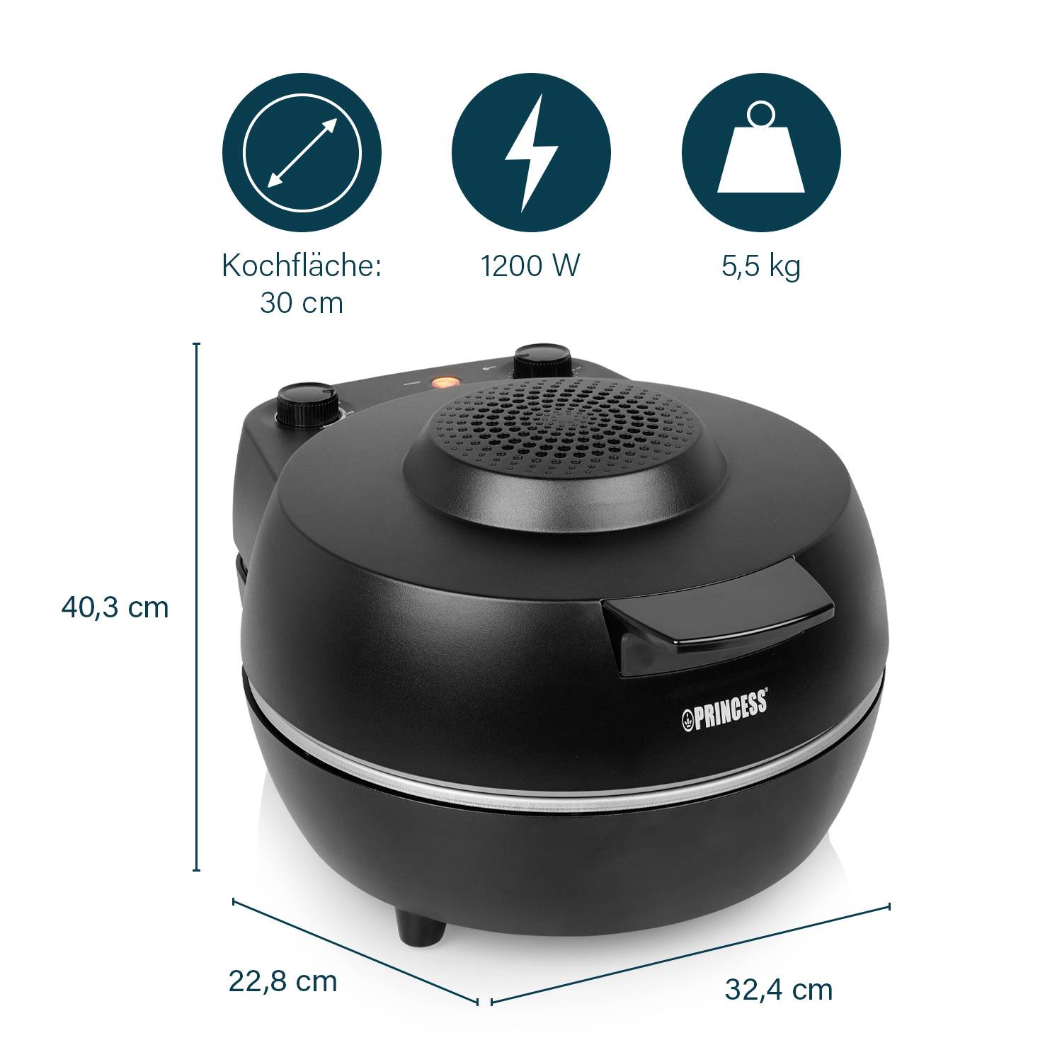 Princess Oven Pro Pizza oven Indicator light, Timer function, Cool touch housing