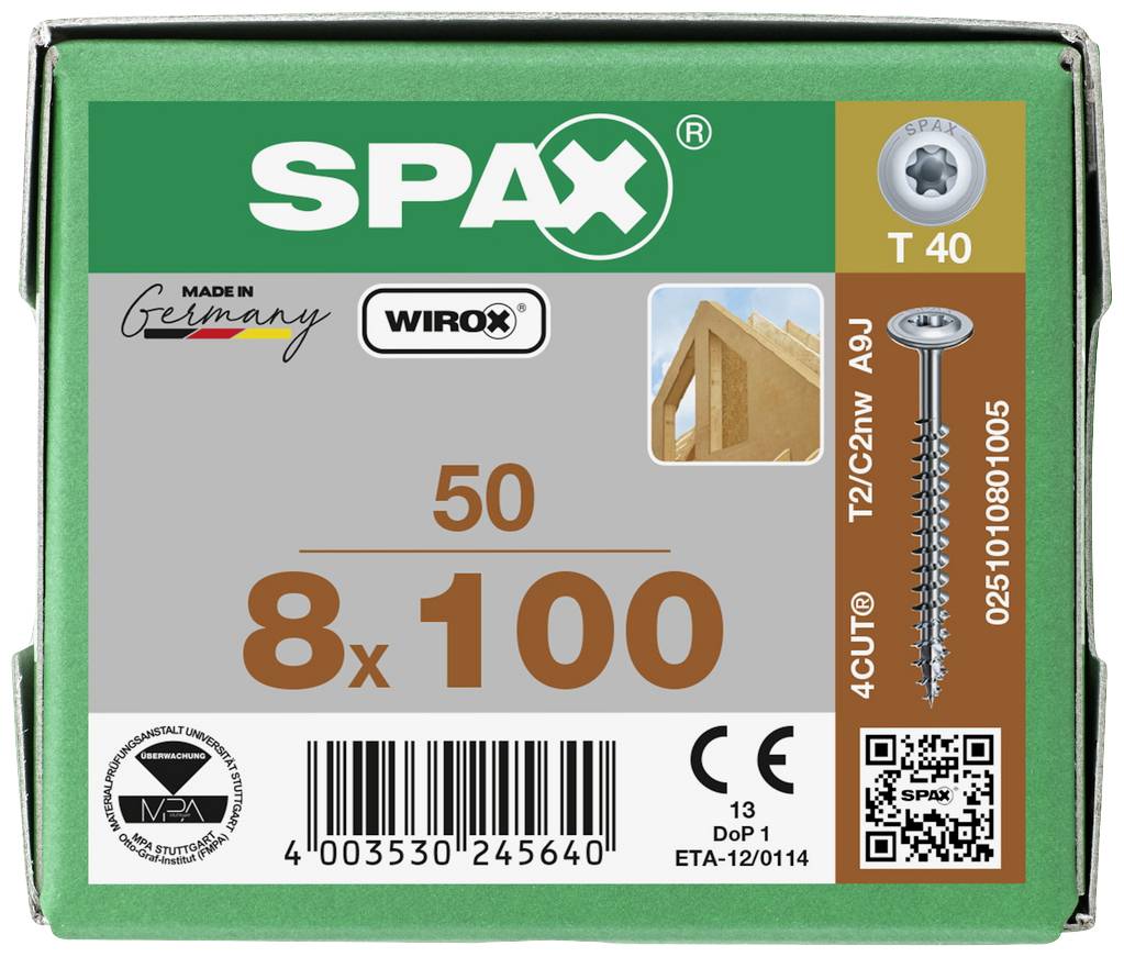 SPAX 251010801005 Wood screw 8 mm 100 mm T-Star Plus Steel WIROX 50 pc(s)