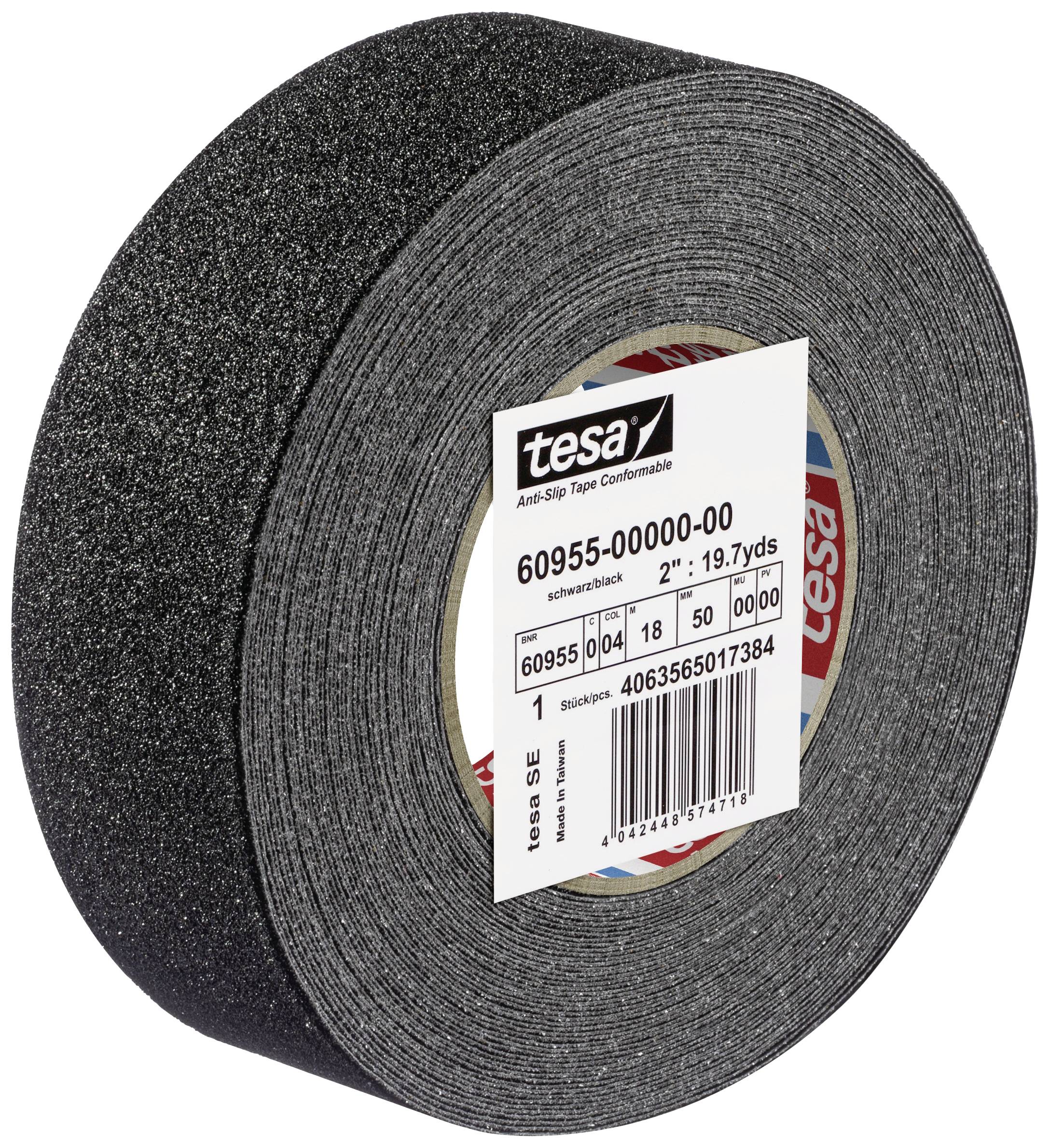 Black non-slip adhesive tape with 'tesa' label and product specifications.