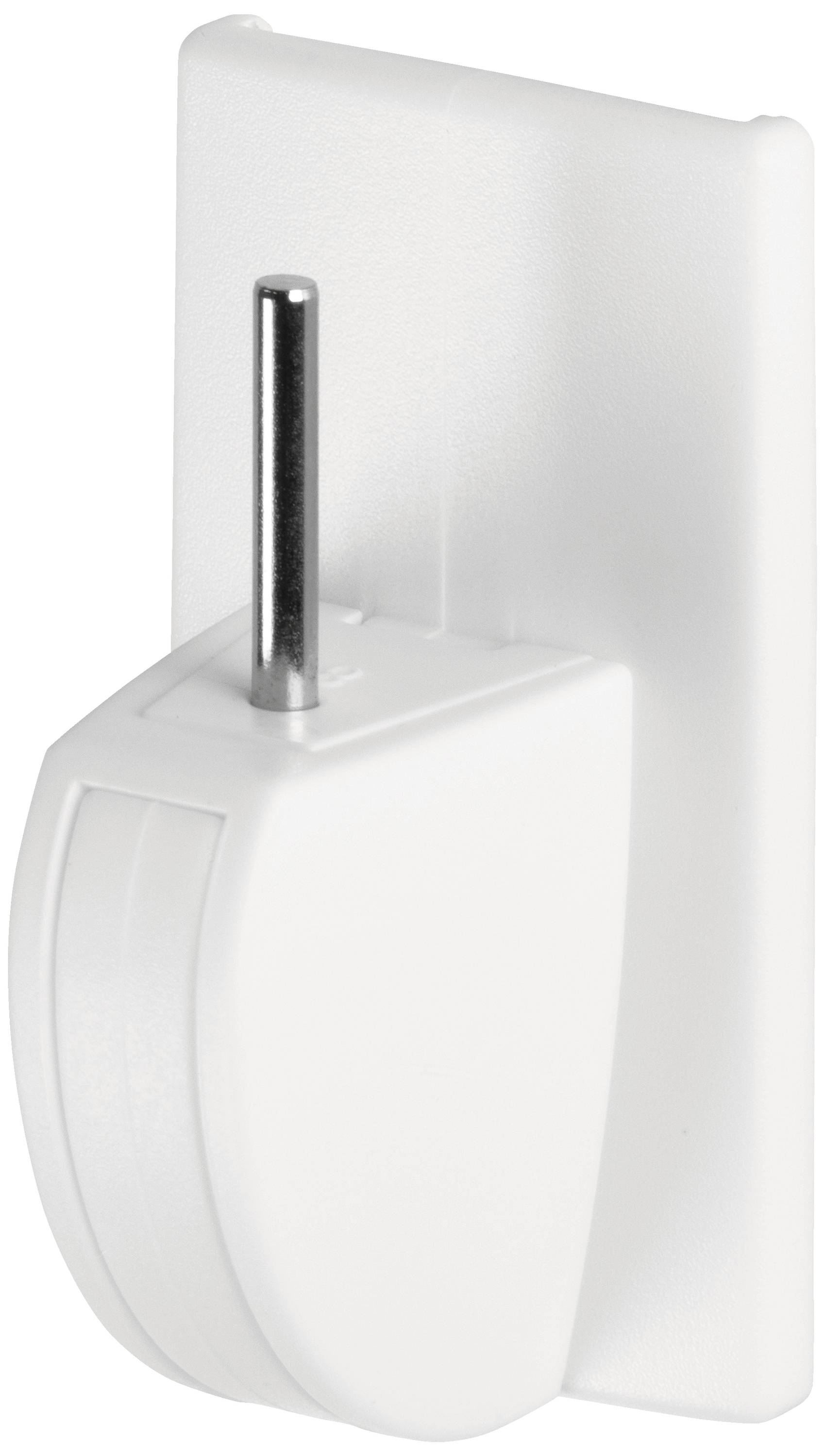 White socket cover with plug-in safety mechanism for child safety in the home. Suitable for standard electrical sockets.