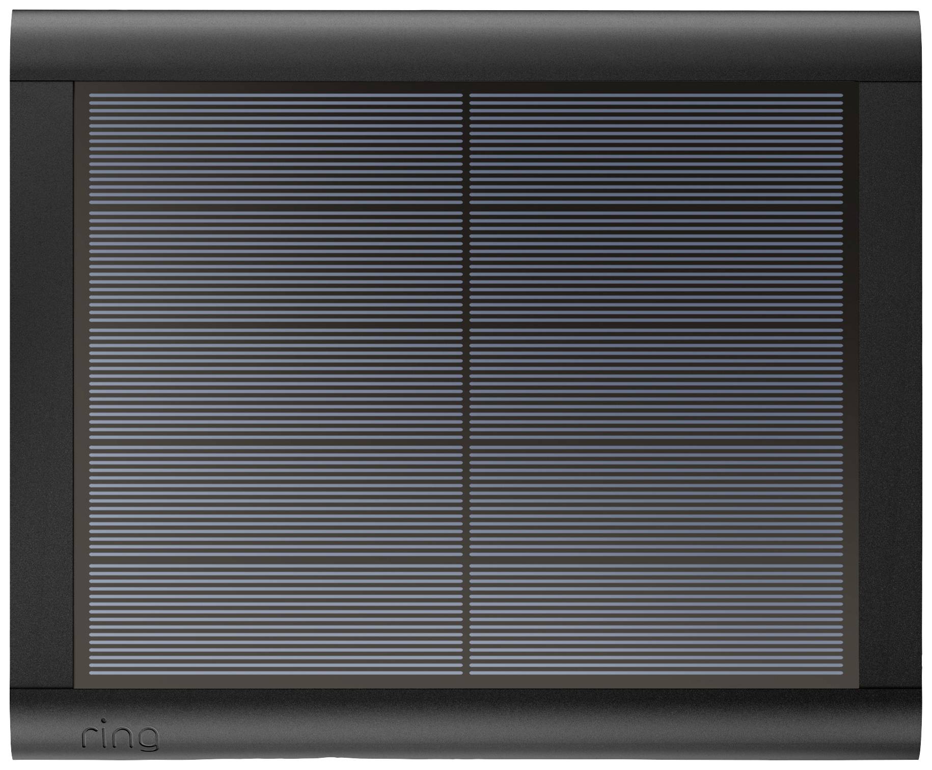 Schwarzes Solarpanel mit horizontalen Streifen; genutzt zur Stromerzeugung, passend für schlanke, rechteckige Raumgestaltung.