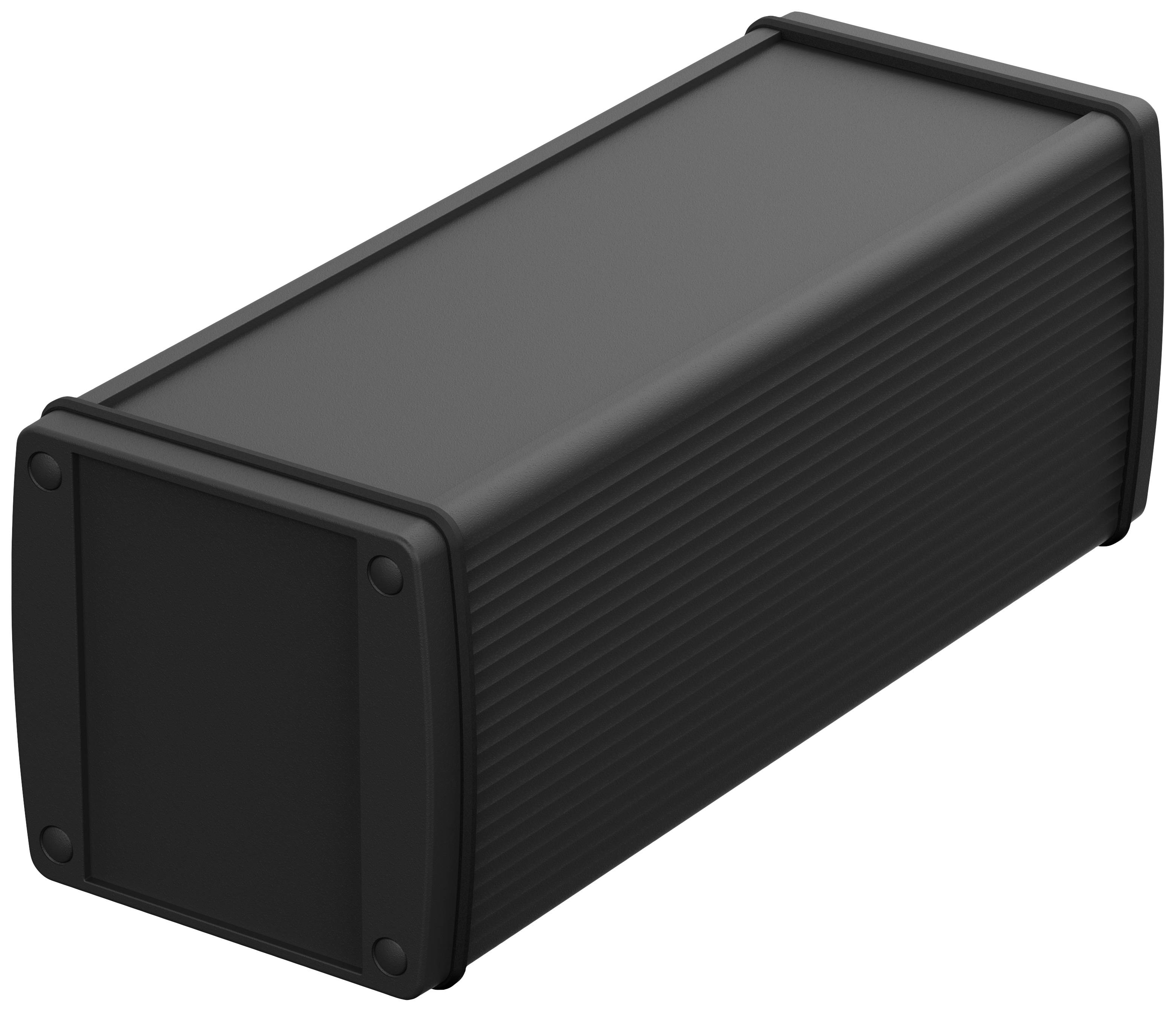 A black, rectangular plastic enclosure with rounded corners and ribbed side walls, suitable for technical applications.