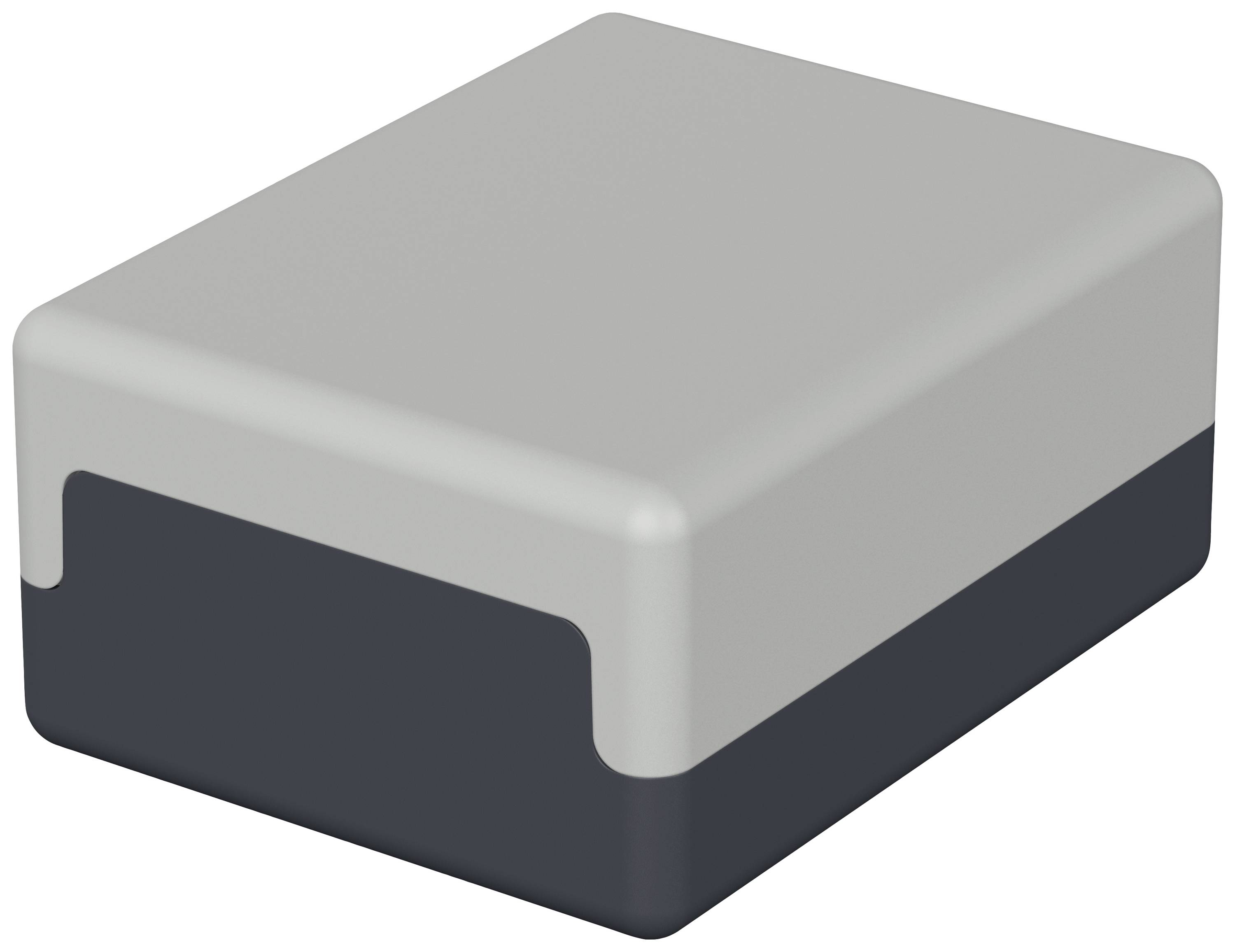 A grey and black rectangular block in a minimalist design.