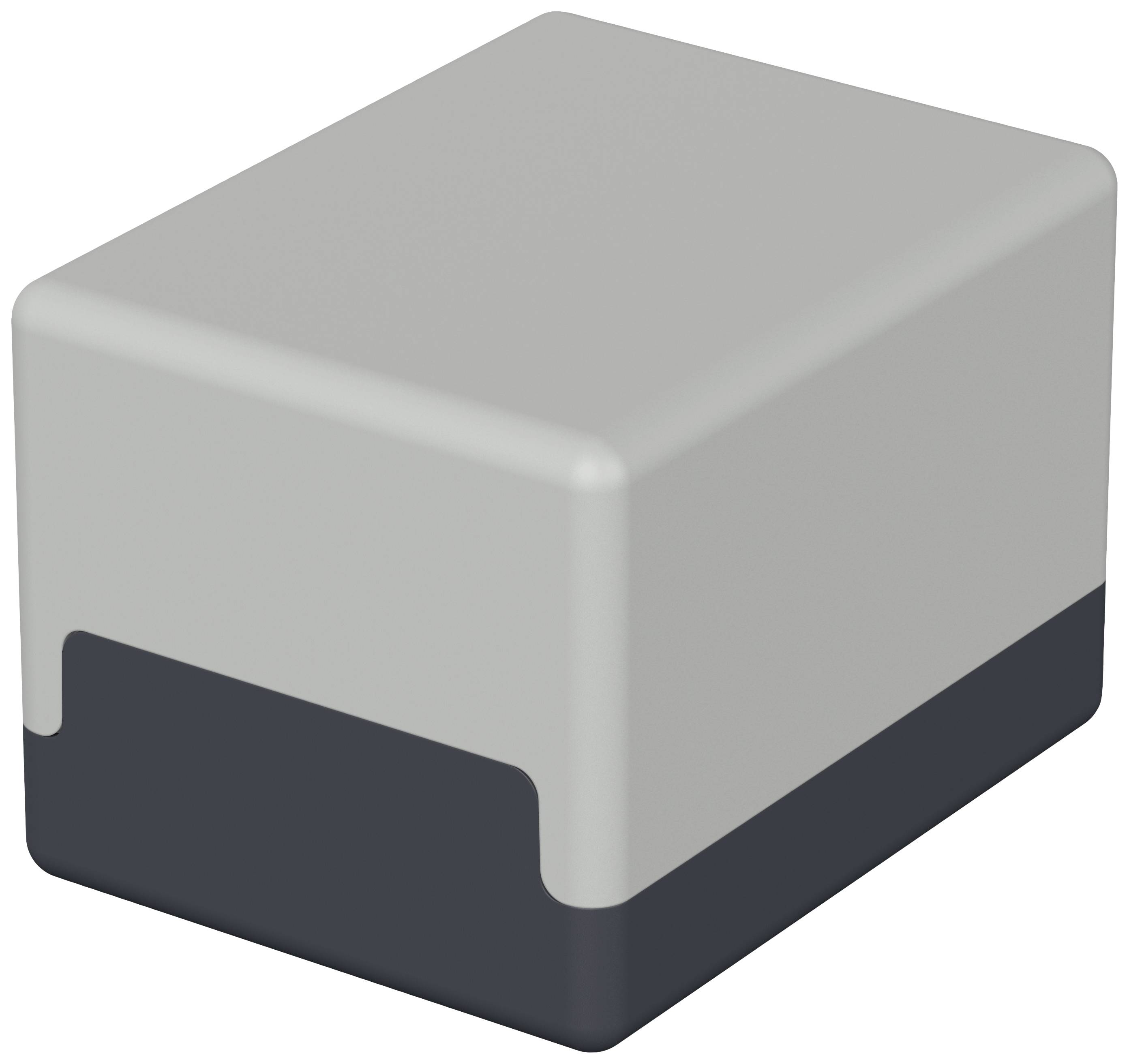 A grey, cuboid object with rounded edges and a darker base, on a white background.
