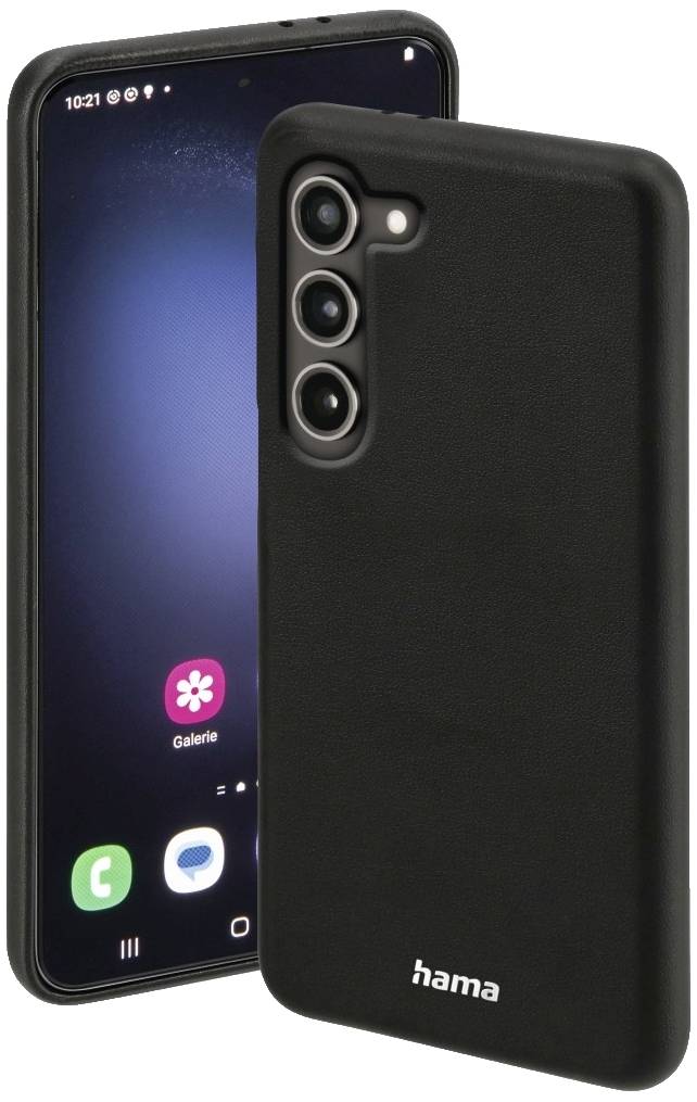 Smartphone with a black case, with app icons visible on the screen.