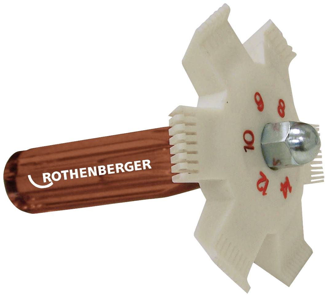 A deburring tool by Rothenberger with a red handle and a star-shaped head, suitable for pipe processing.